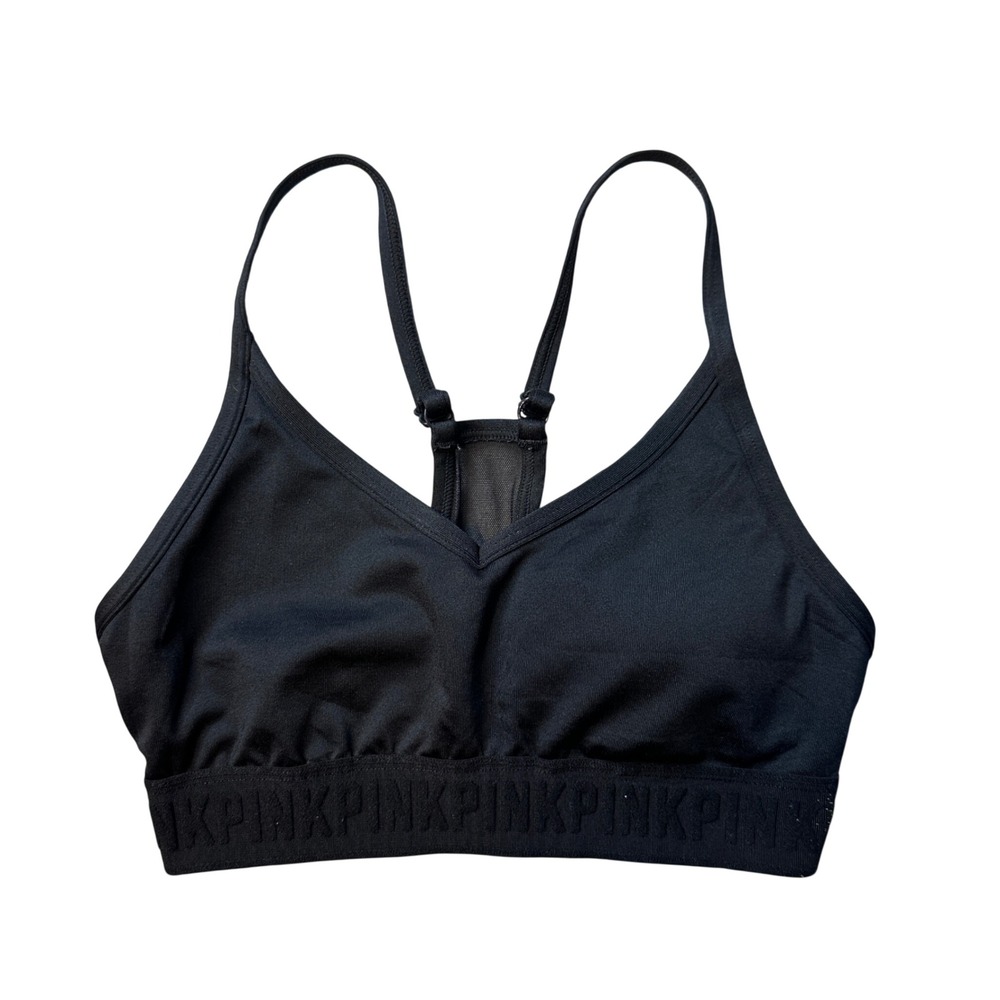PINK Sports Bra Womens XS Black Ultimate Lightly Lined Mesh Racerback Activewear